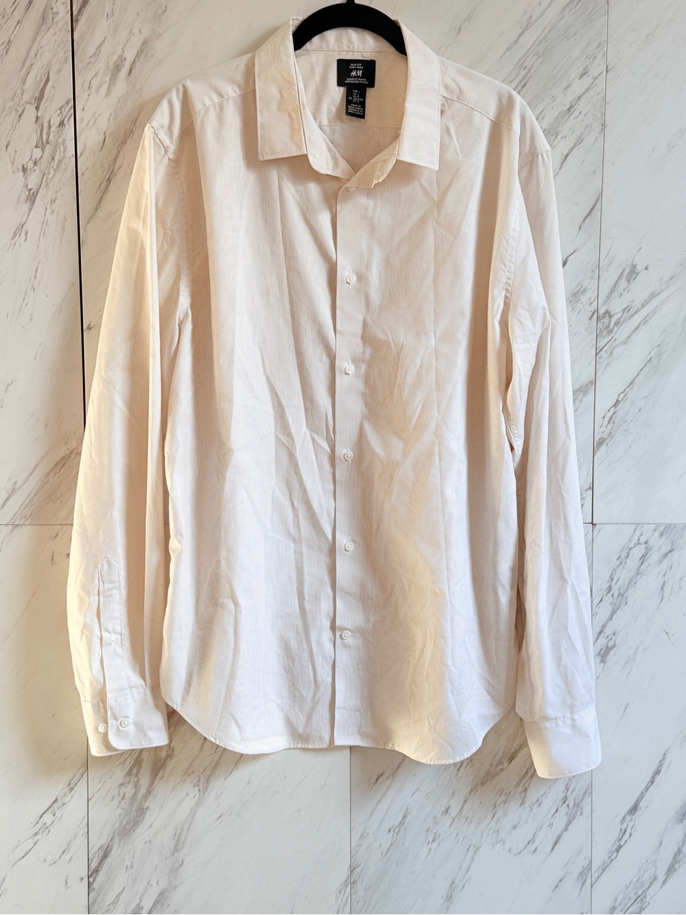 H&M Classic Slim Fit Easy Iron Cream White Long Sleeve Dress Shirt Size Large